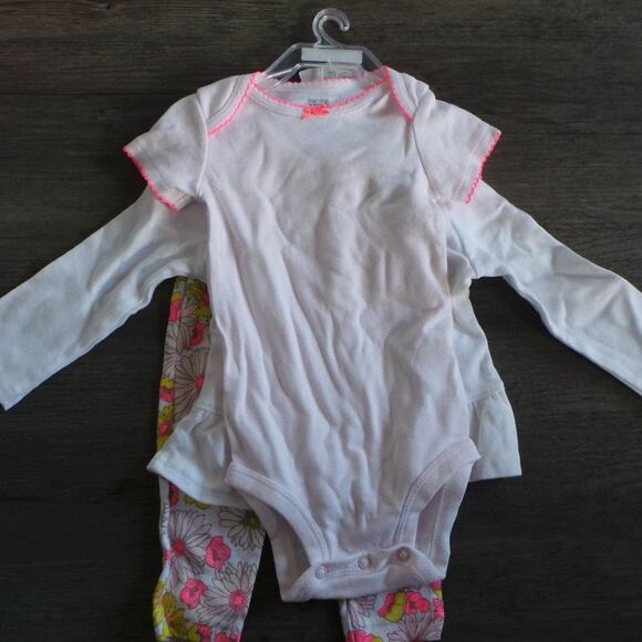 Carter's 3 Piece Outfit Floral Top and Pant Set Pink 6M NWT Pink Yellow Cheerful - Picture 3 of 5